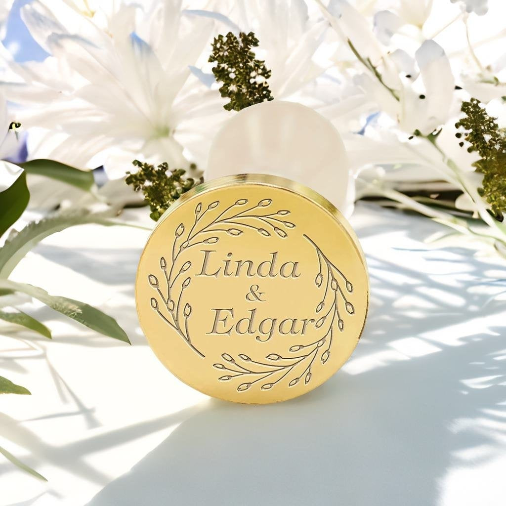 Bud Wreath Wedding Custom Wax Seal Stamp with Couple's Names