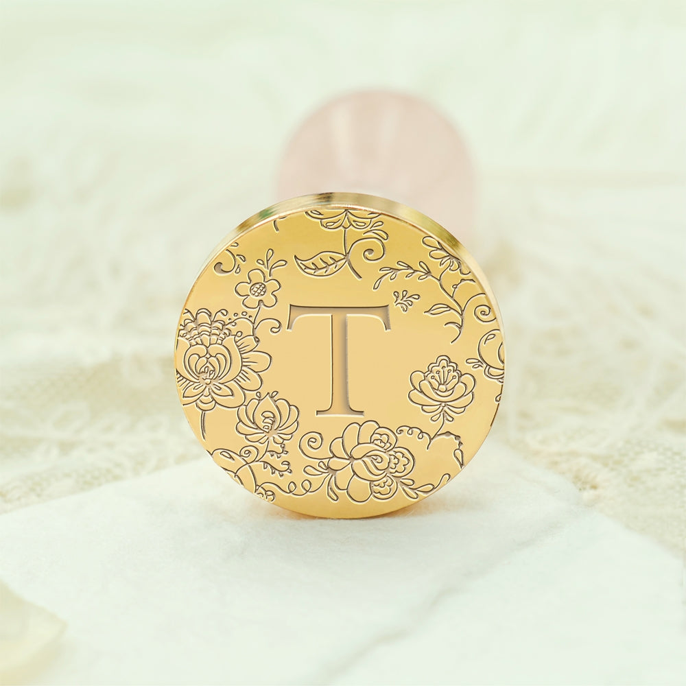 Custom Single Letter Borderless Botanical Wax Seal Stamp - Style 6 6
