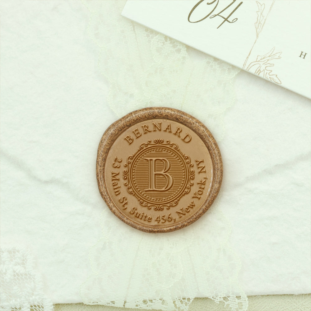 Custom Address Wax Seal Stamp with Name/ Initial - Style 9 9-2
