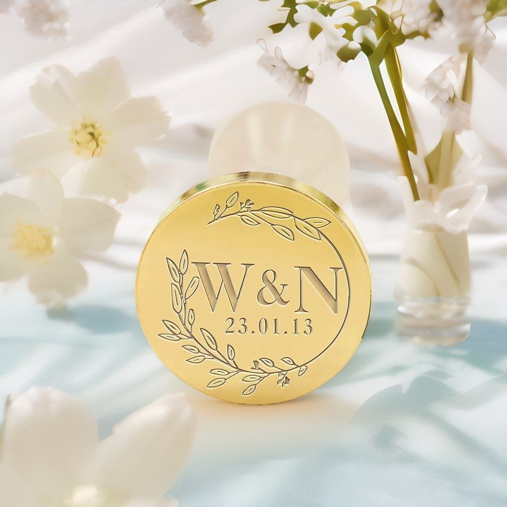 Leaf Circle Wedding Custom Wax Seal Stamp with Double Initials