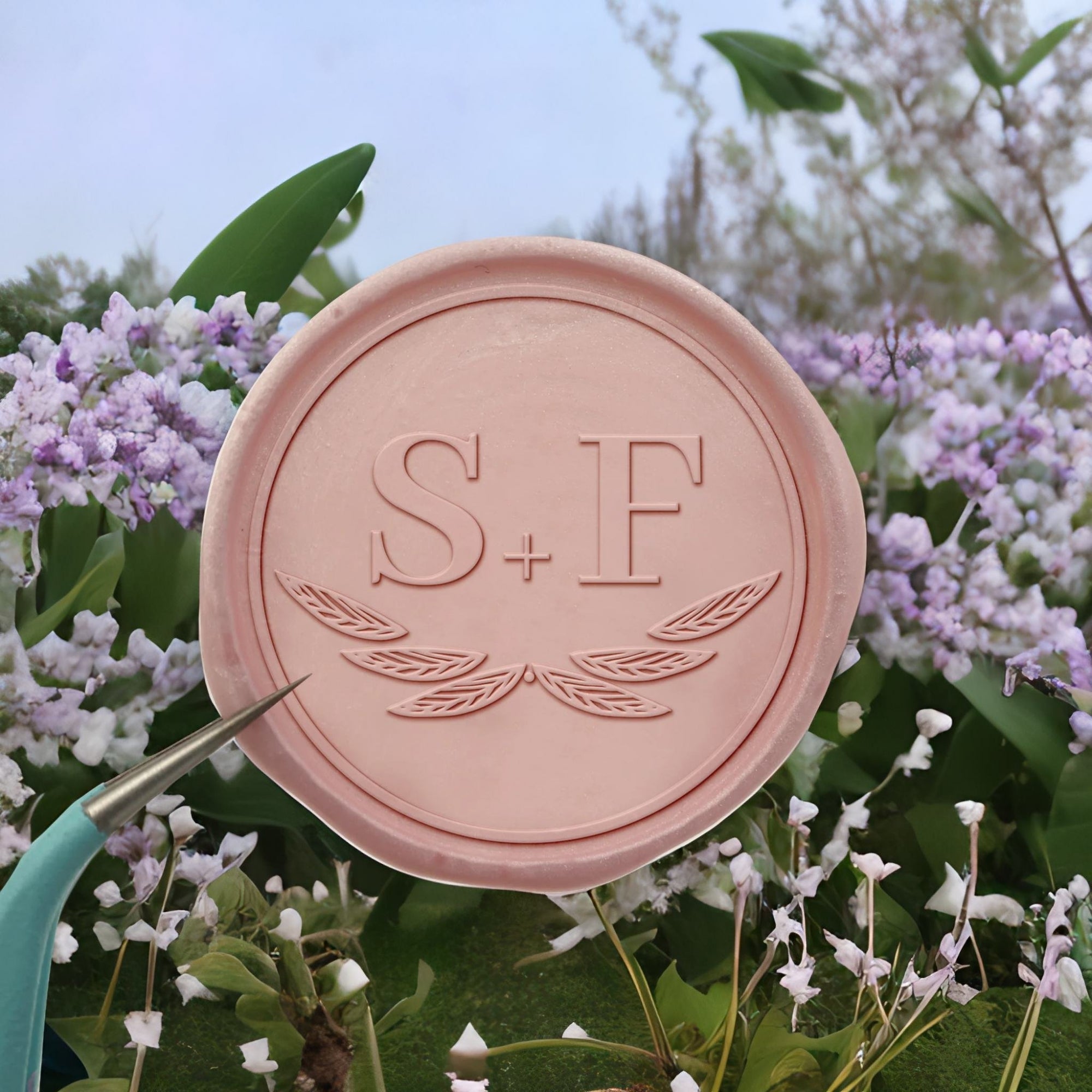 Leaflike Wing Double Initials Wedding Custom Self-Adhesive Wax Seal Stickers