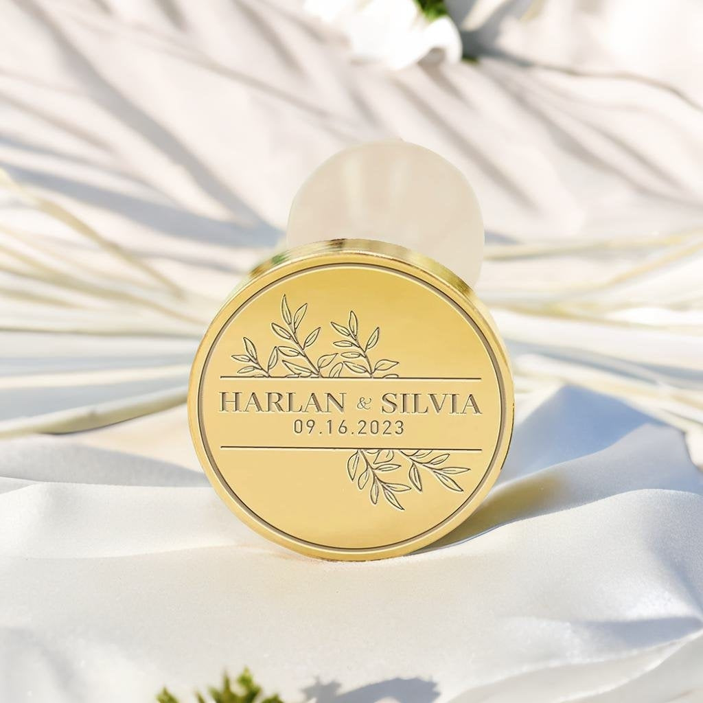 Olive Leaves Wedding Custom Wax Seal Stamp with Couple's Names (27 Designs)