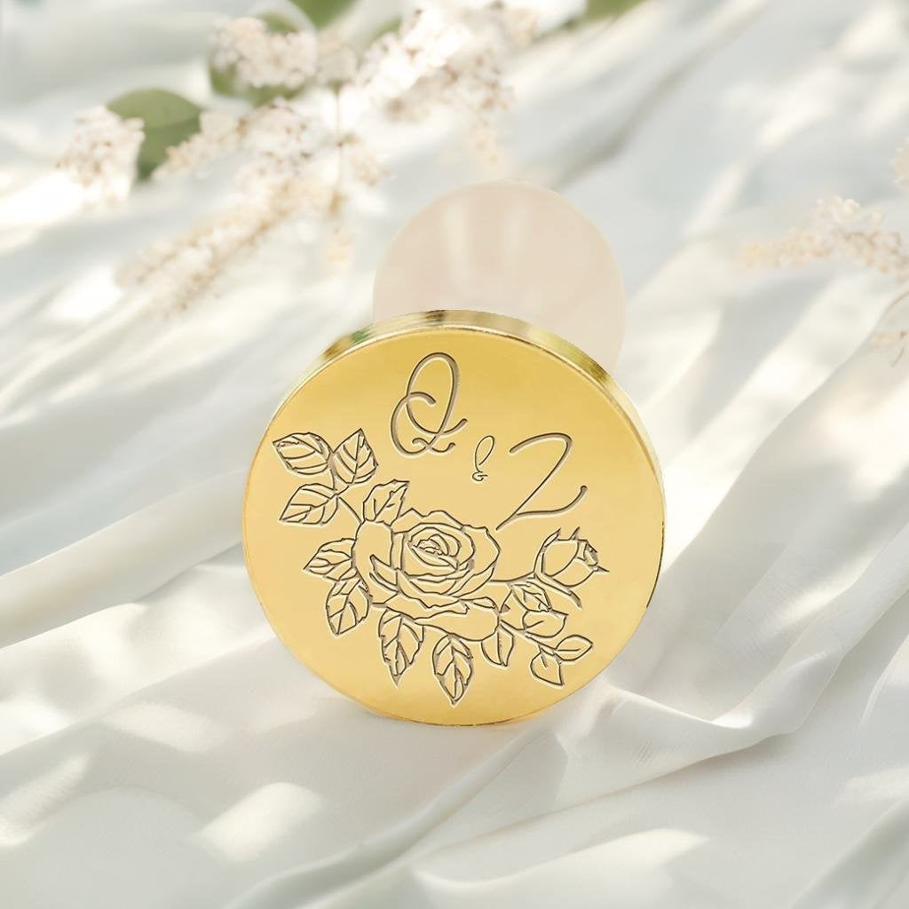 Rose Wedding Custom Wax Seal Stamp with Double Initials-1