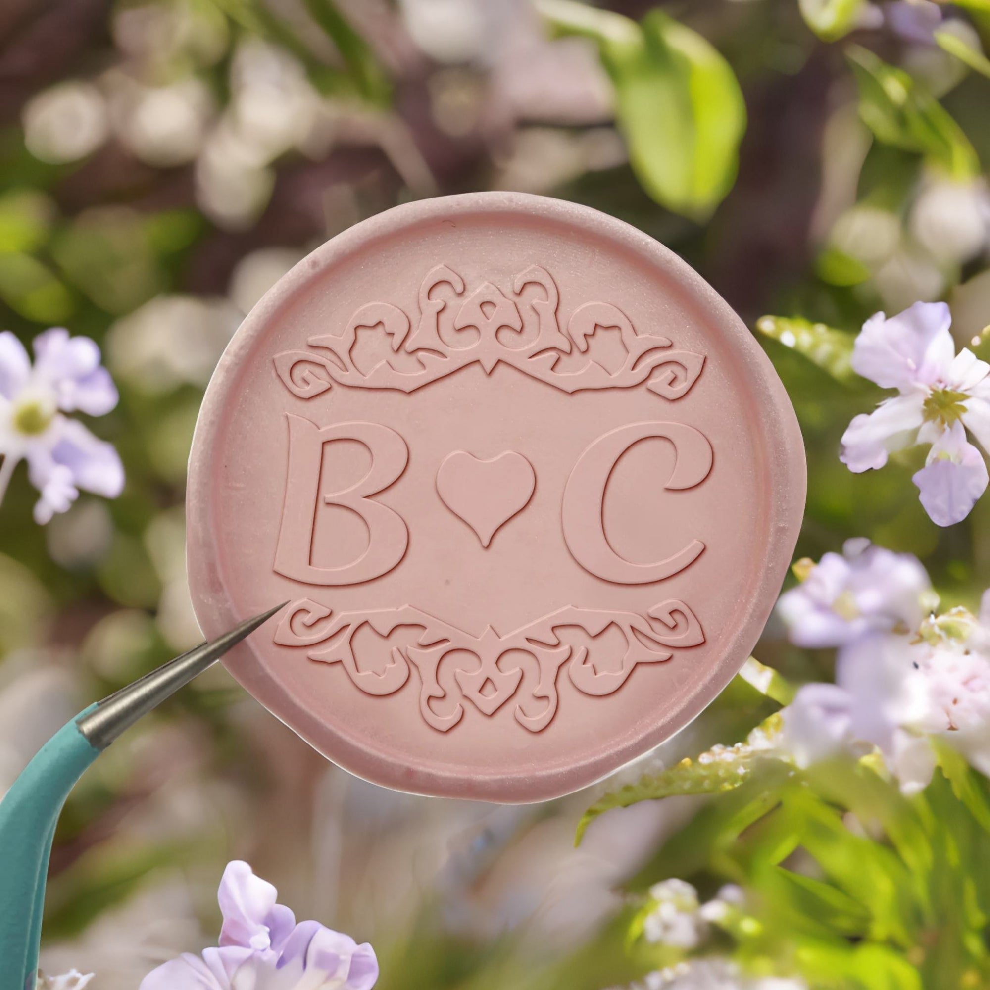 Vintage Heart Double Initials Wedding Custom Self-Adhesive Wax Seal Stickers