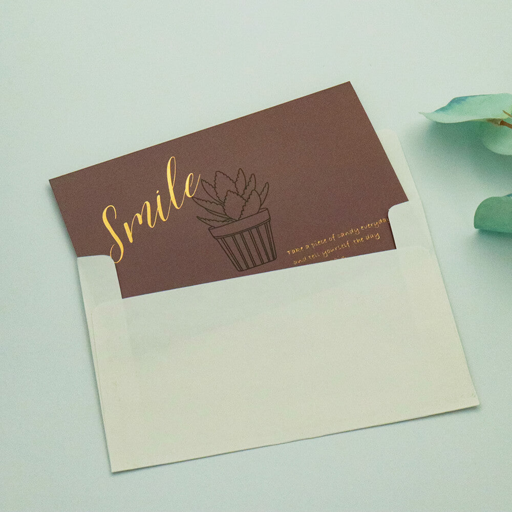 Smile Gold Foil Morandi Color Greeting Card with Envelope by AMZ Deco