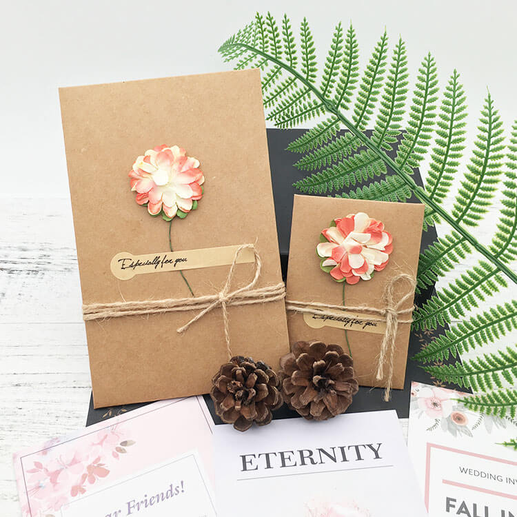 Silk Flower Kraft Greeting Card with Envelope