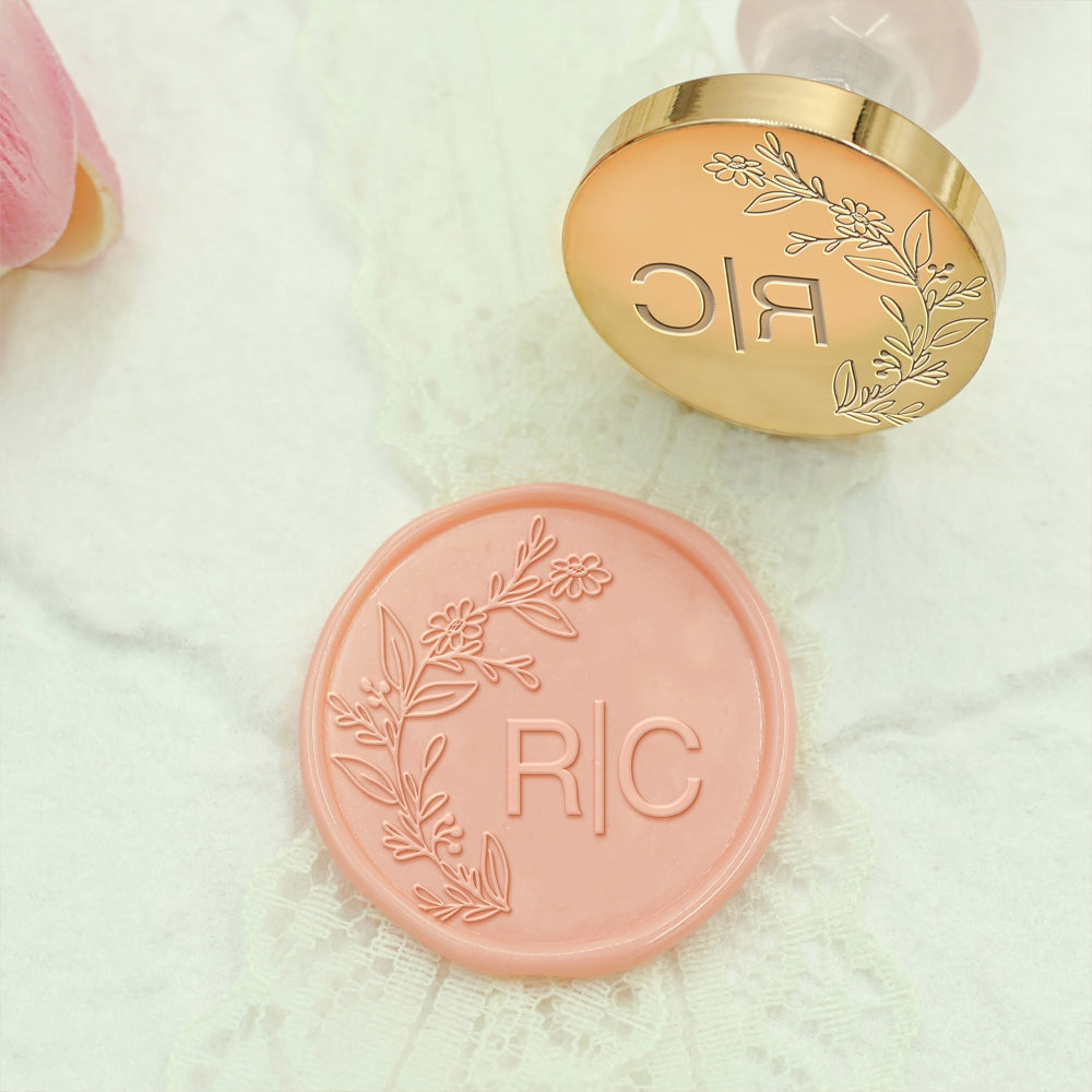 Borderless Botanical Wedding Custom Wax Seal Stamp with Double Initials - Style 22 22