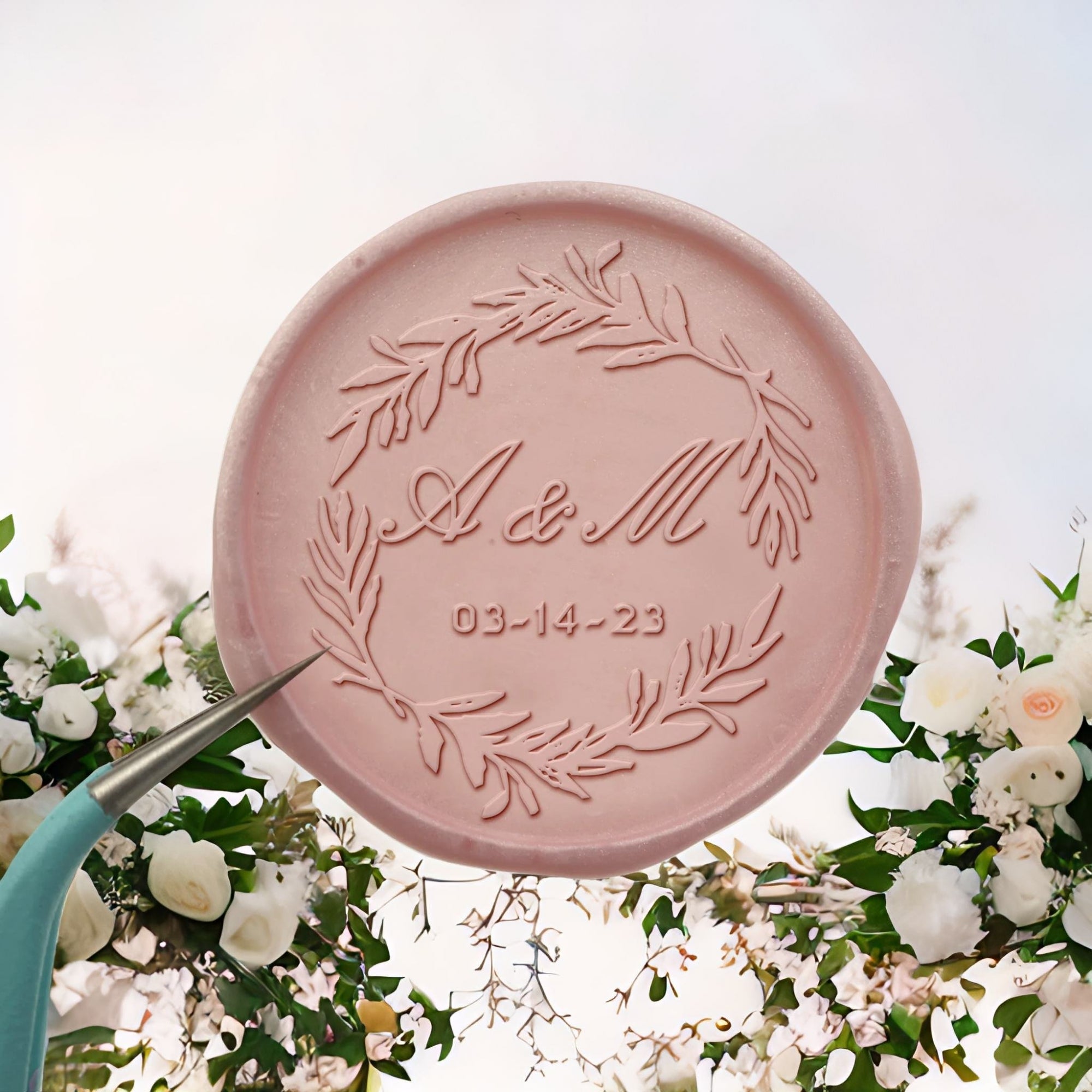 Branch Wreath Double Initials Wedding Custom Self-Adhesive Wax Seal Stickers
