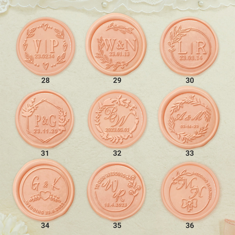 Simple Plant Circle Wedding Custom Wax Seal Stamp with Double Initials-4